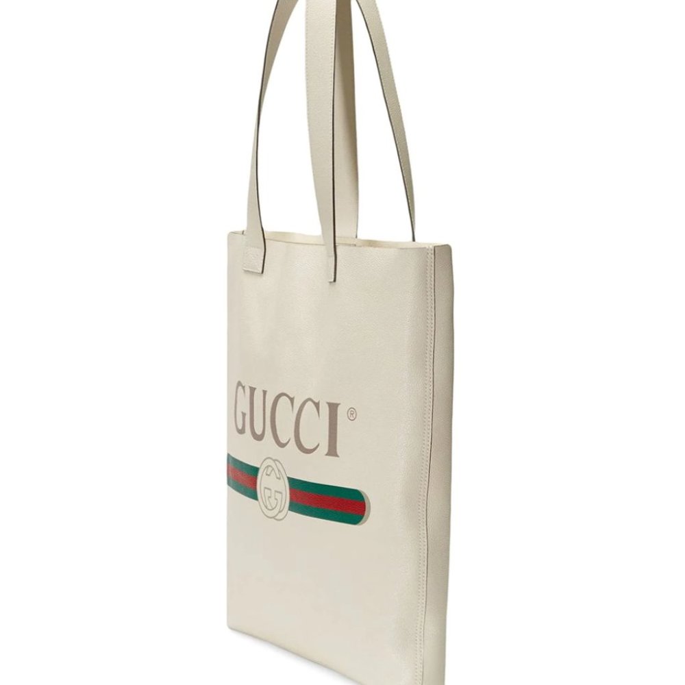 Gucci Logo Print Leather Tote Bag in White - Picture 3 of 9